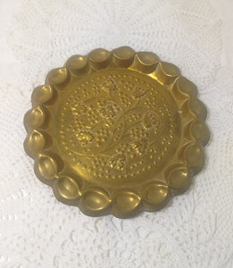 Vintage Brass Decorative Wall Plate With Berries & Vine Leaf Motifs