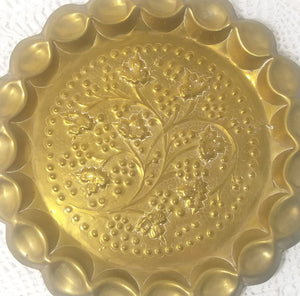 Vintage Brass Decorative Wall Plate With Berries & Vine Leaf Motifs