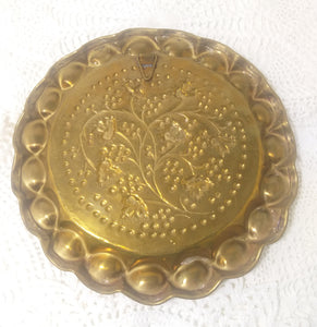 Vintage Brass Decorative Wall Plate With Berries & Vine Leaf Motifs