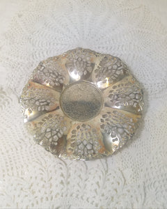 Vintage Pierced Metal Silver Plated Sweets / Bonbon Dish