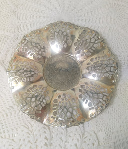Vintage Pierced Metal Silver Plated Sweets / Bonbon Dish
