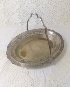 Vintage Silver Plated Yeoman Pierced Metal Display Basket With Swing Handle