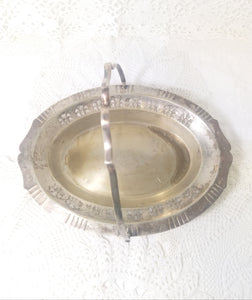 Vintage Silver Plated Yeoman Pierced Metal Display Basket With Swing Handle