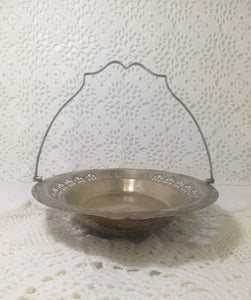 Vintage Silver Plated Yeoman Pierced Metal Display Basket With Swing Handle