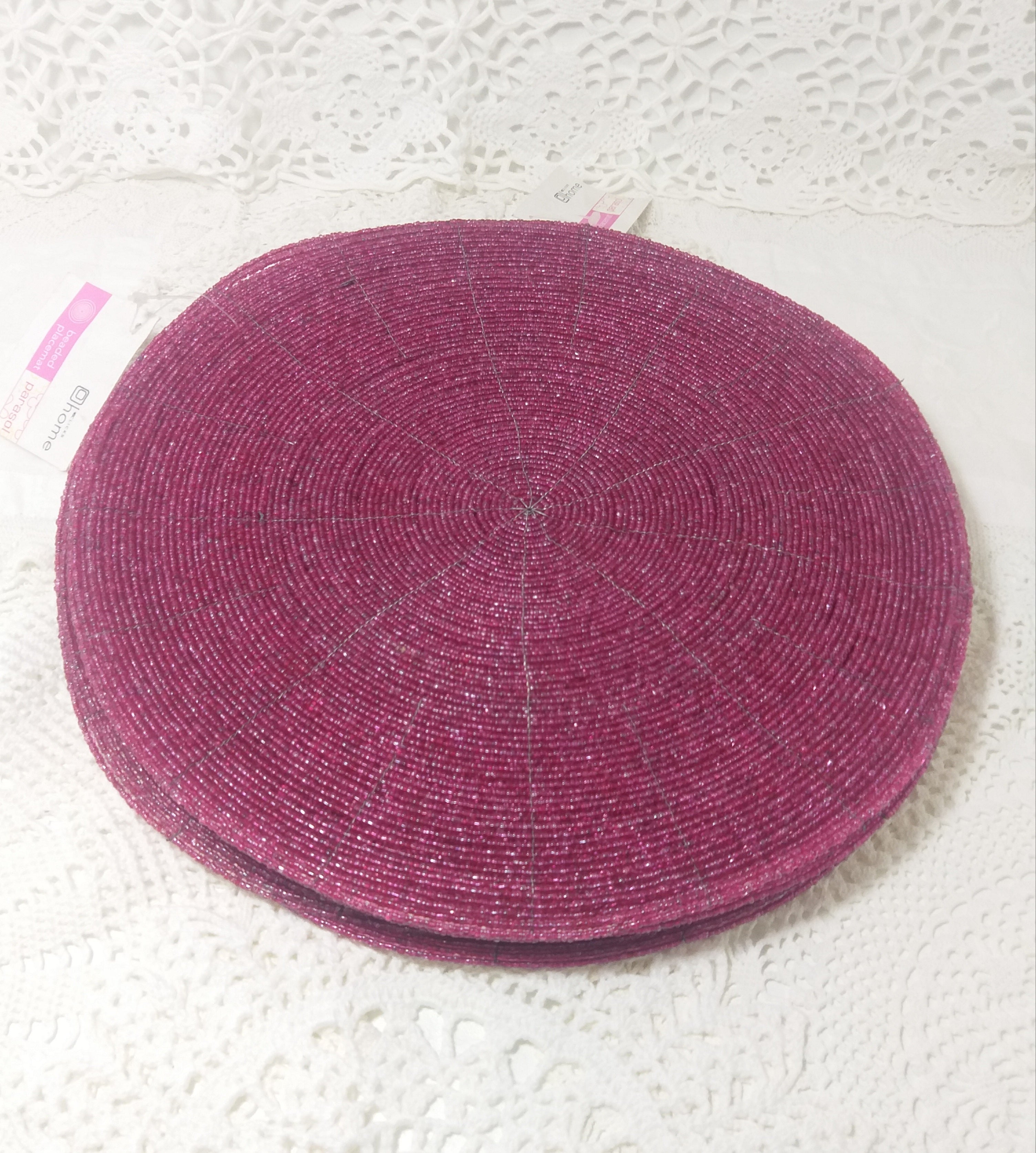 Contemporary Set Of 8 Cerise Pink Beaded Placemats