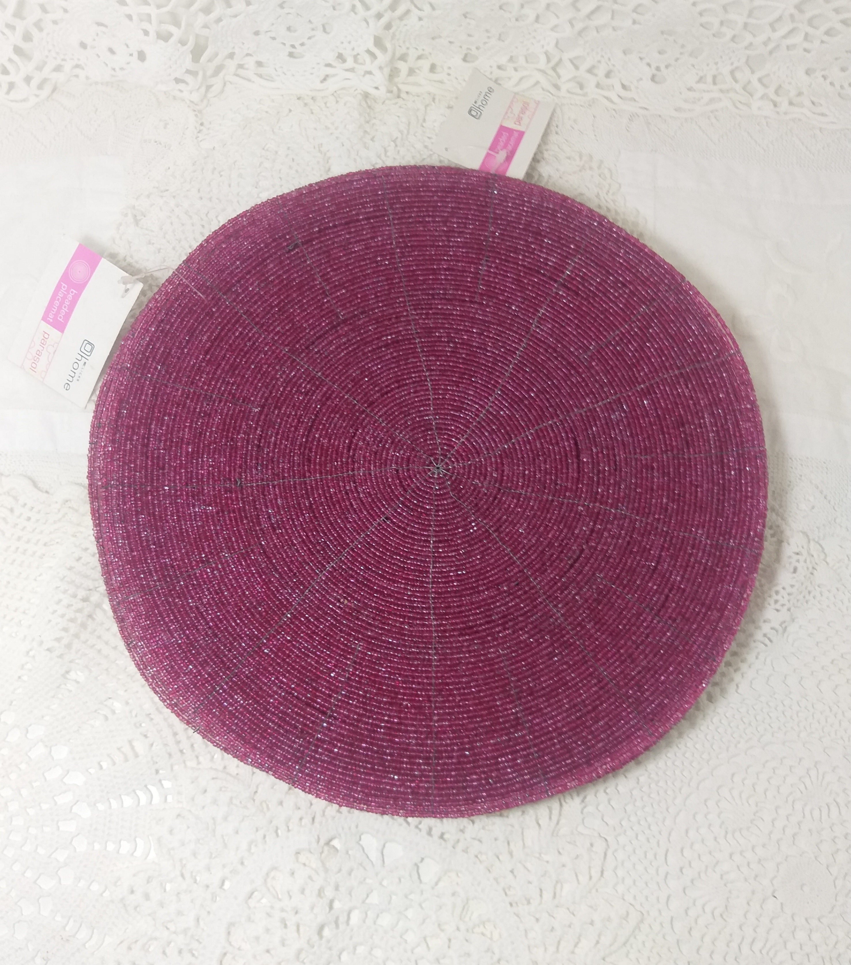 Contemporary Set Of 8 Cerise Pink Beaded Placemats