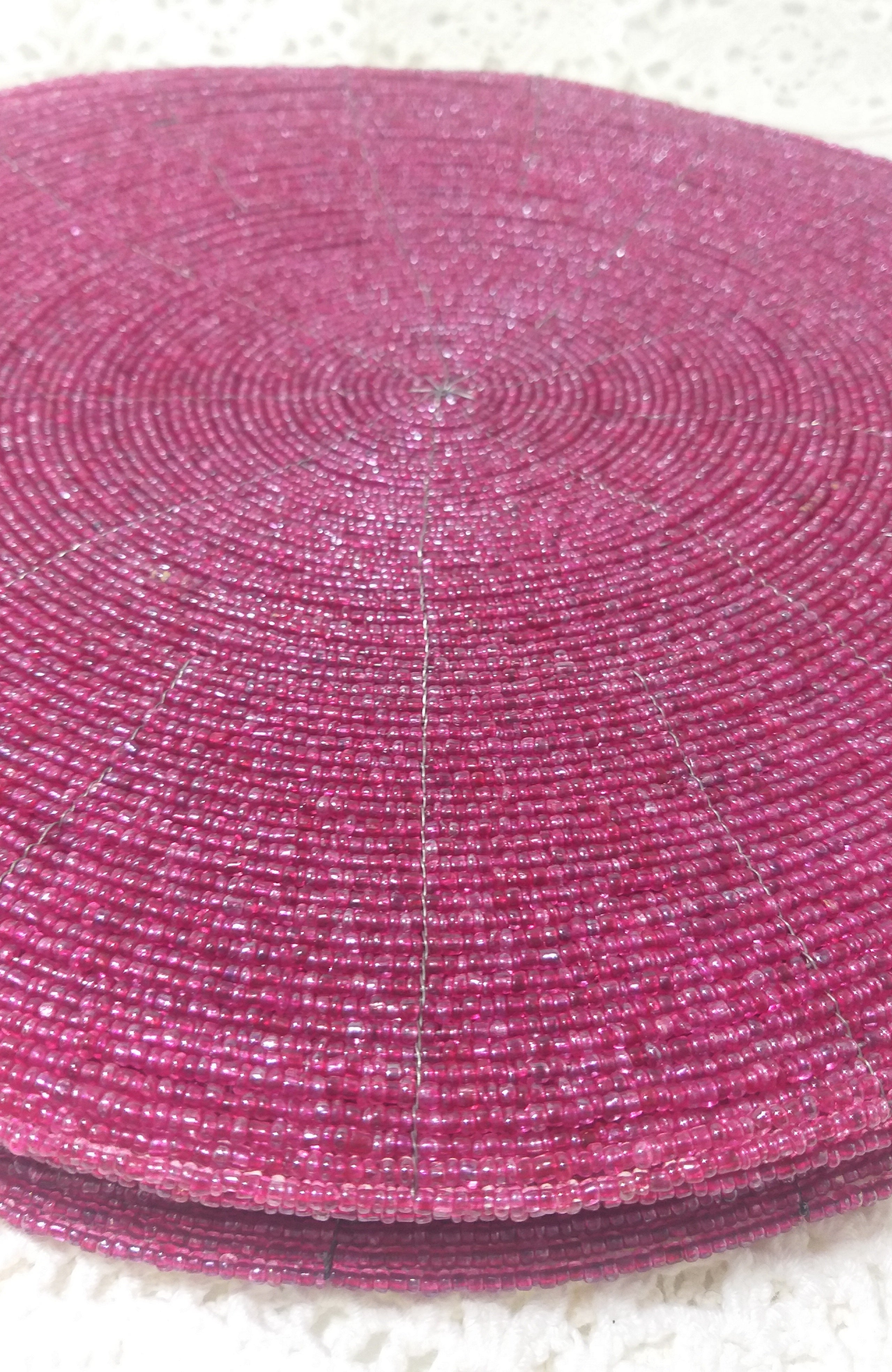 Contemporary Set Of 8 Cerise Pink Beaded Placemats