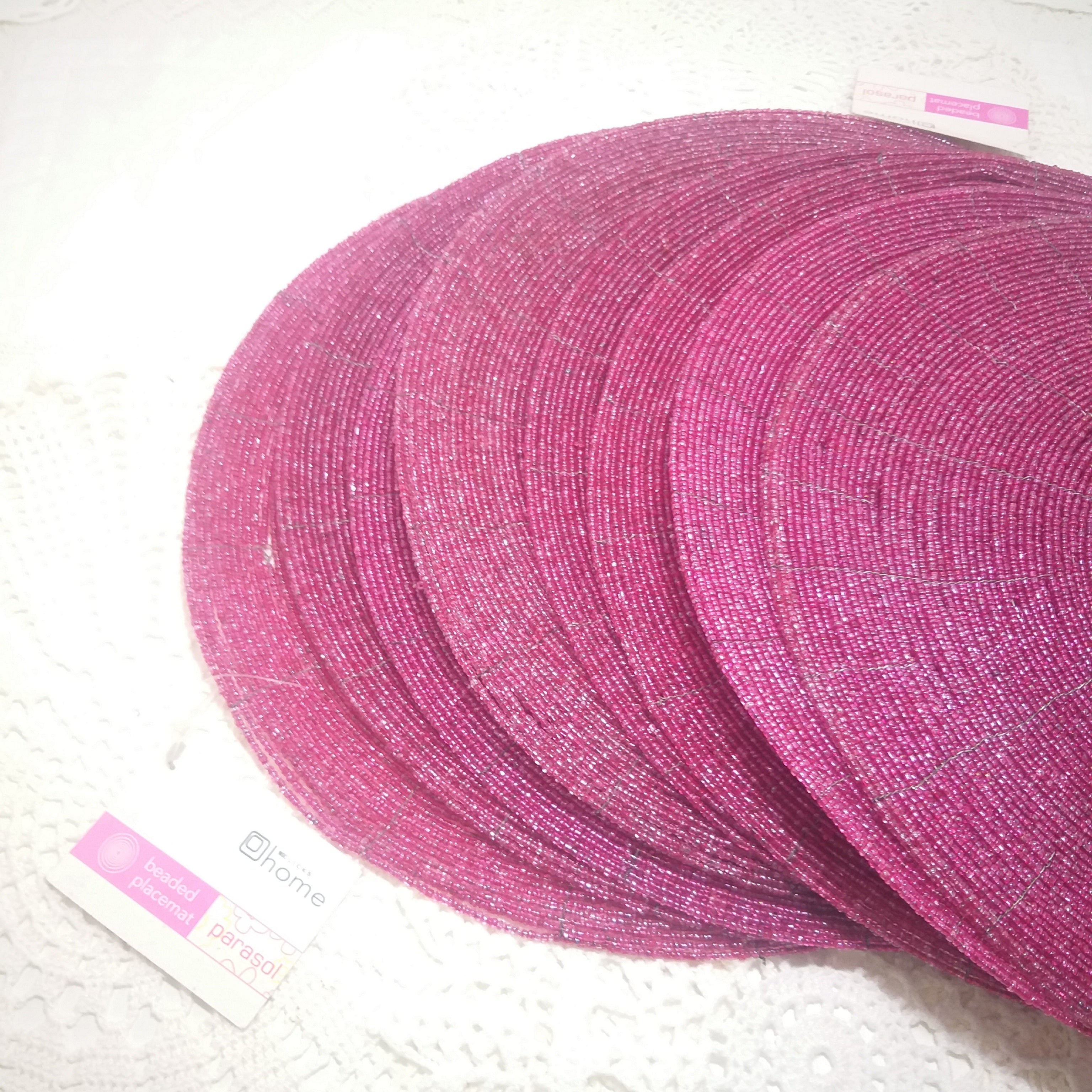 Contemporary Set Of 8 Cerise Pink Beaded Placemats