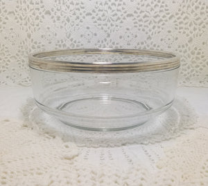 Clear Glass Italian Bormioli Rocco Salad Bowl With Silver Plated Rim Collar