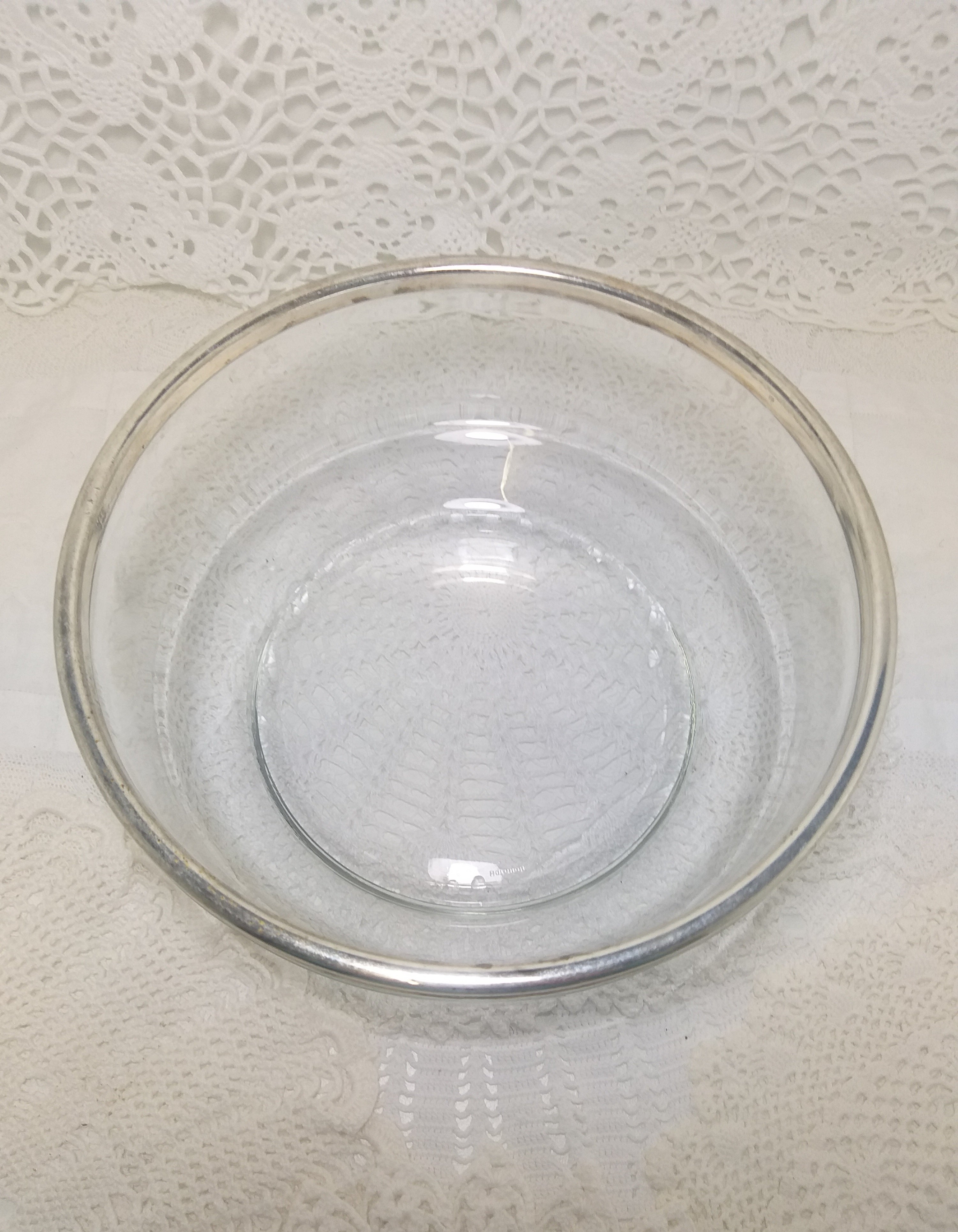 Clear Glass Italian Bormioli Rocco Salad Bowl With Silver Plated Rim Collar