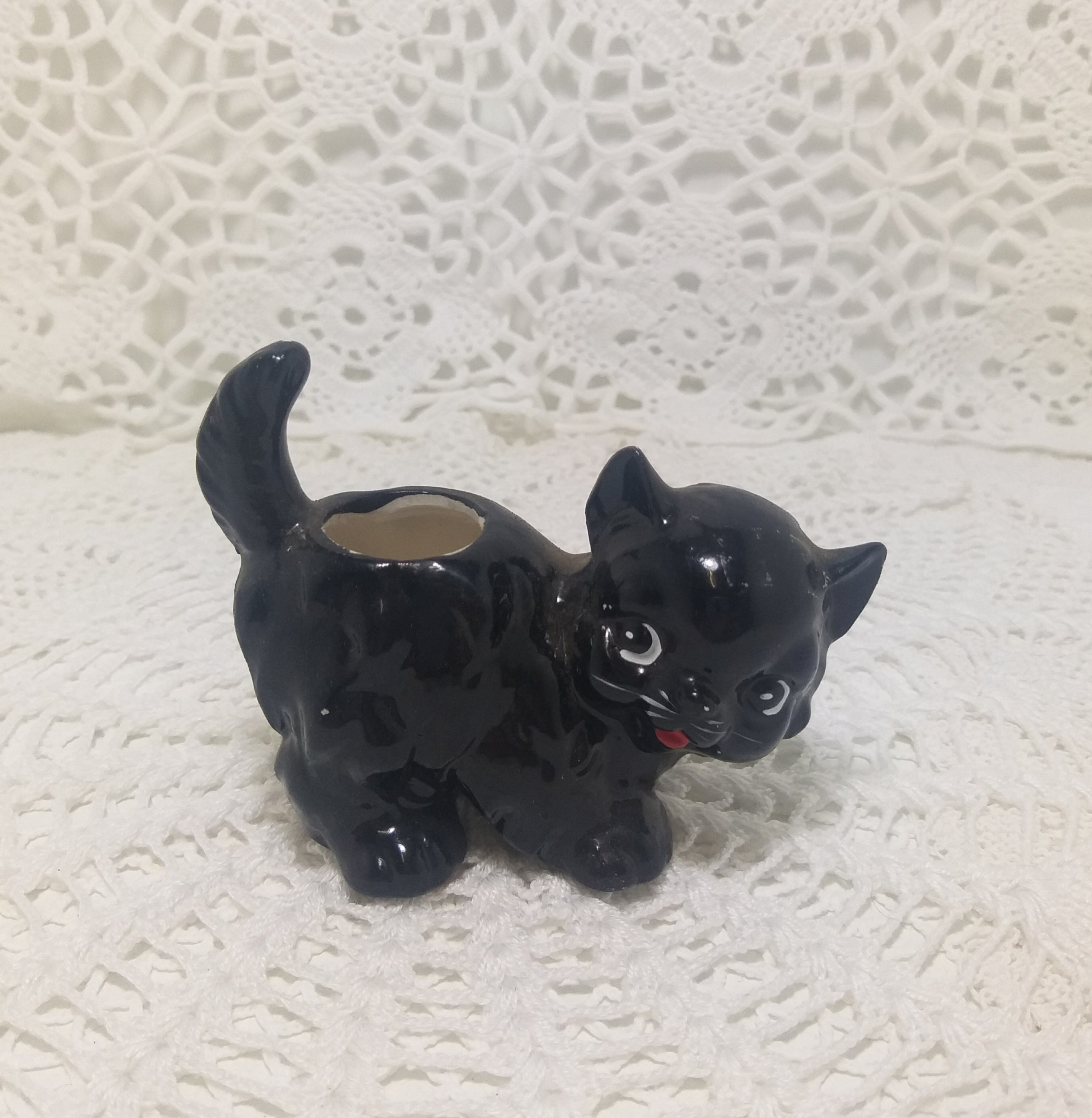 Porcelain Cat Figurine Toothpick Holder