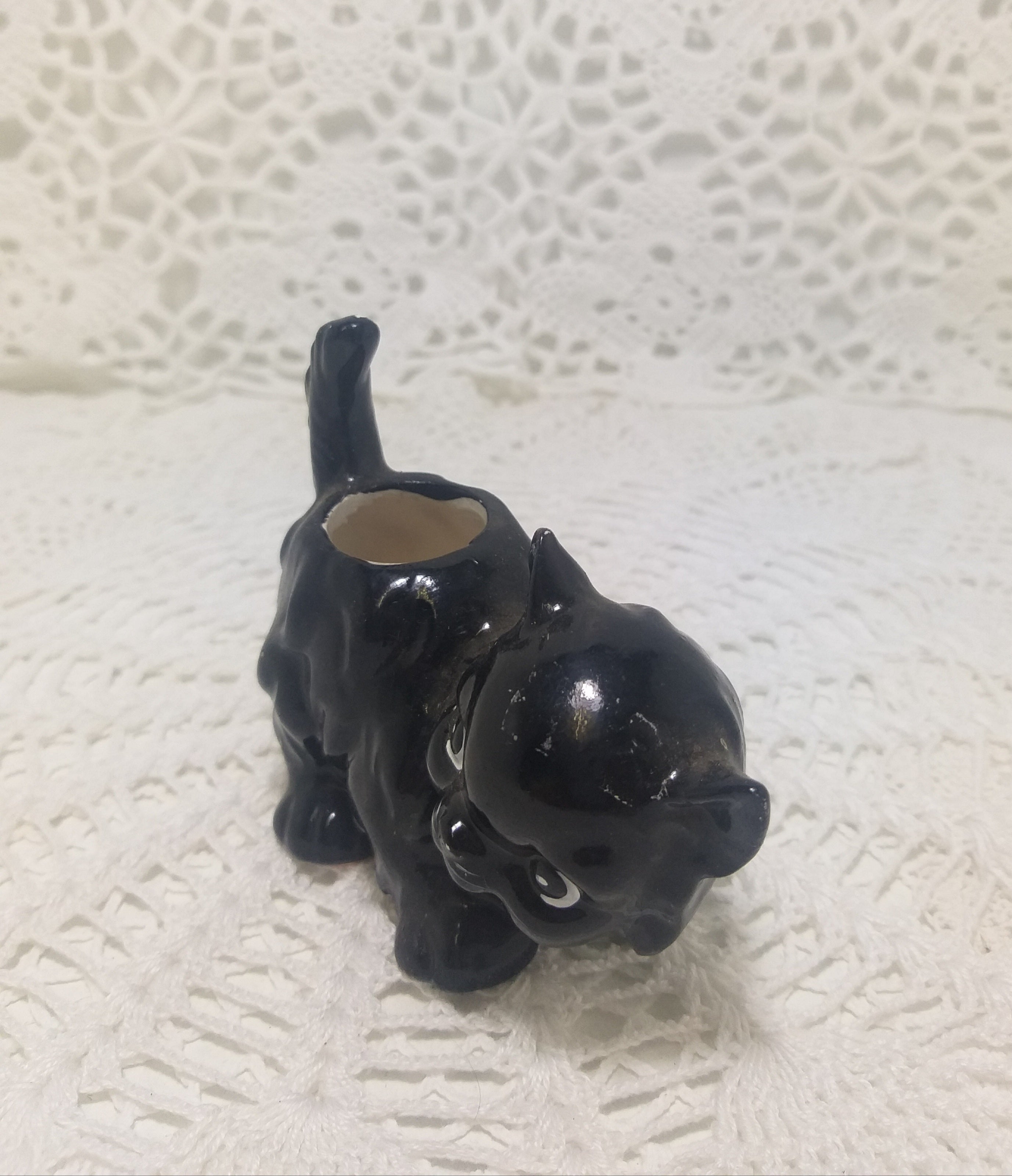 Porcelain Cat Figurine Toothpick Holder