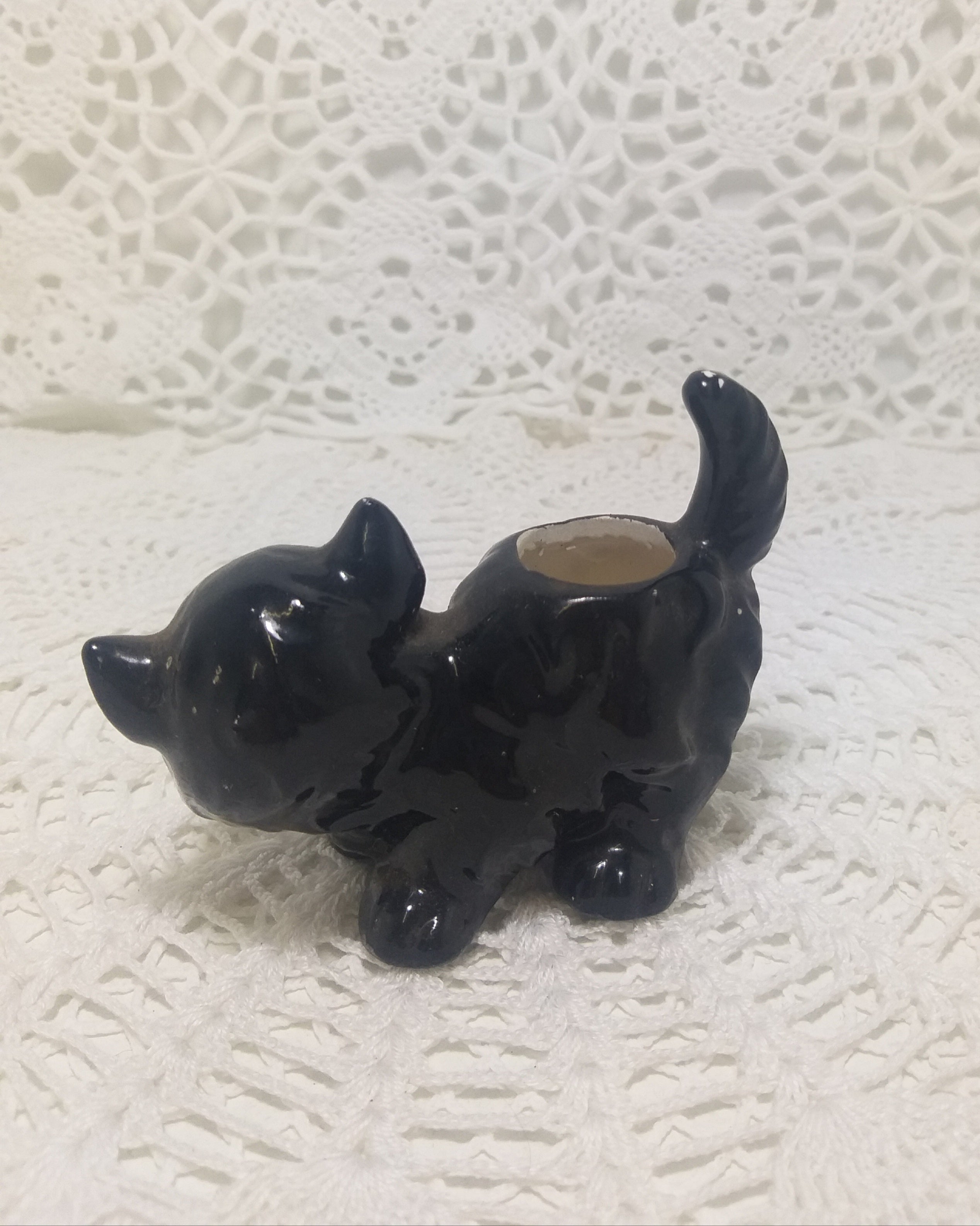 Porcelain Cat Figurine Toothpick Holder