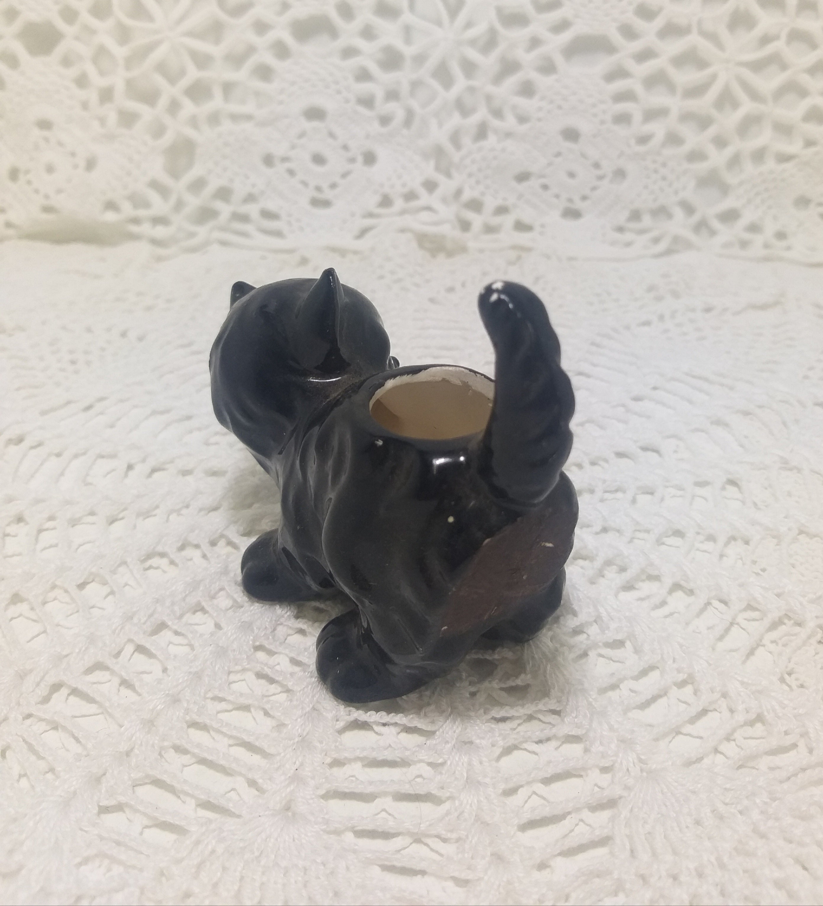 Porcelain Cat Figurine Toothpick Holder