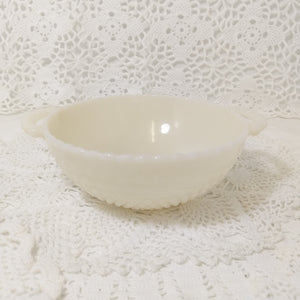 Beautiful Vintage Hobnail Design Milk Glass Bowl With Handles
