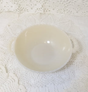 Beautiful Vintage Hobnail Design Milk Glass Bowl With Handles