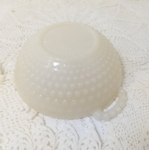 Beautiful Vintage Hobnail Design Milk Glass Bowl With Handles
