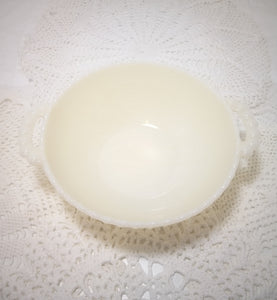 Beautiful Vintage Hobnail Design Milk Glass Bowl With Handles