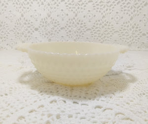 Beautiful Vintage Hobnail Design Milk Glass Bowl With Handles