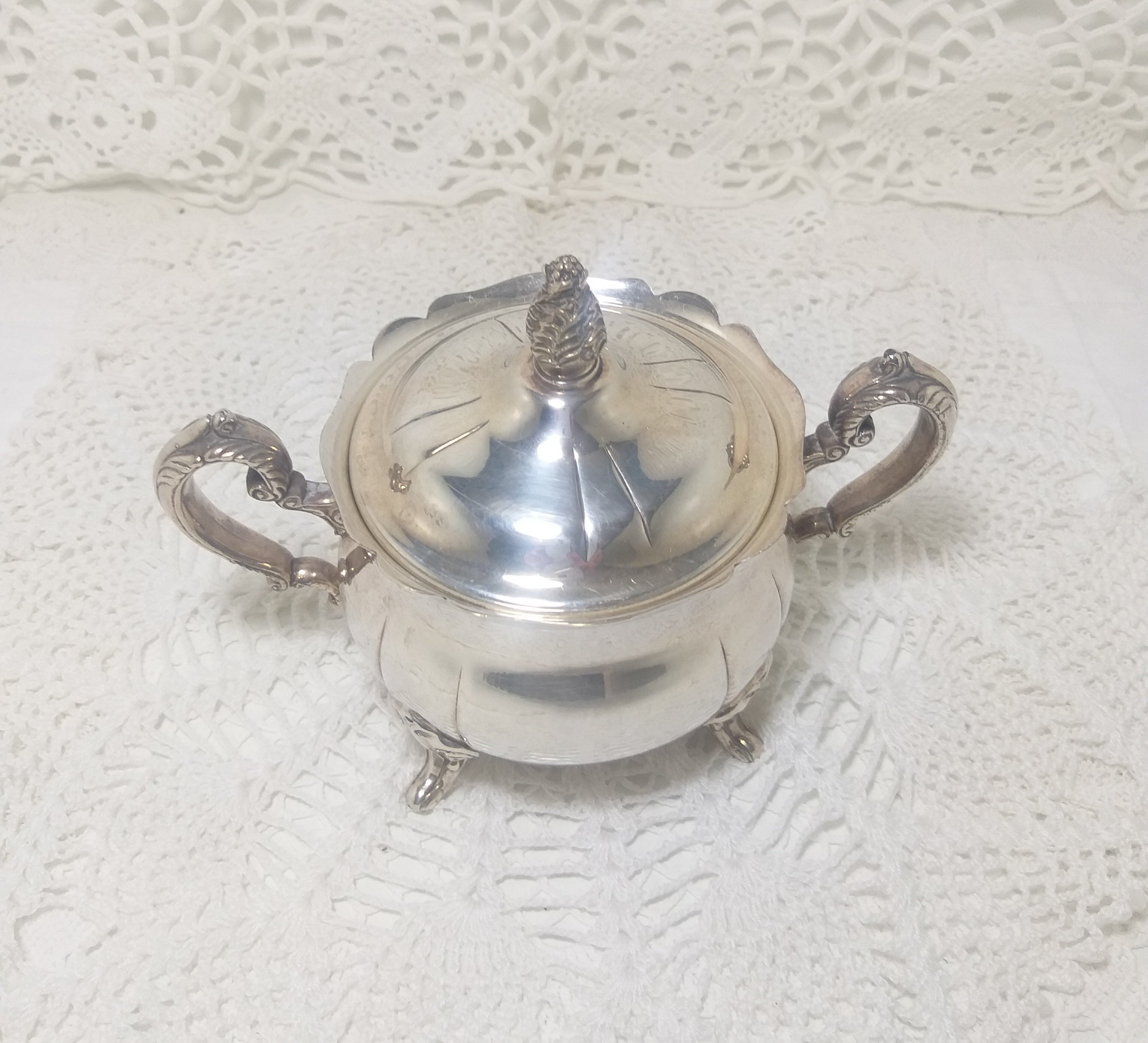 Vintage 1960’s-1970’s Lidded Silver Plated Sugar Bowl With Twin Handles