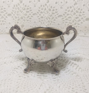 Open Vintage Silver Plated Sugar Bowl With Twin Handles