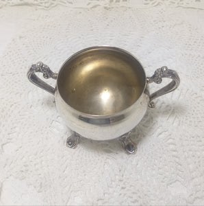 Open Vintage Silver Plated Sugar Bowl With Twin Handles