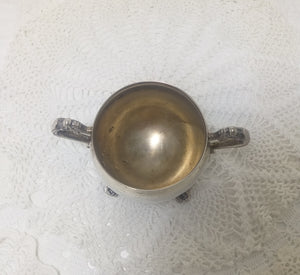 Open Vintage Silver Plated Sugar Bowl With Twin Handles