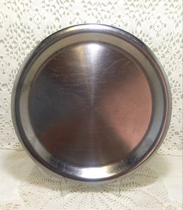 Round Vintage Stainless Steel Drinks Tray With Folded Rim