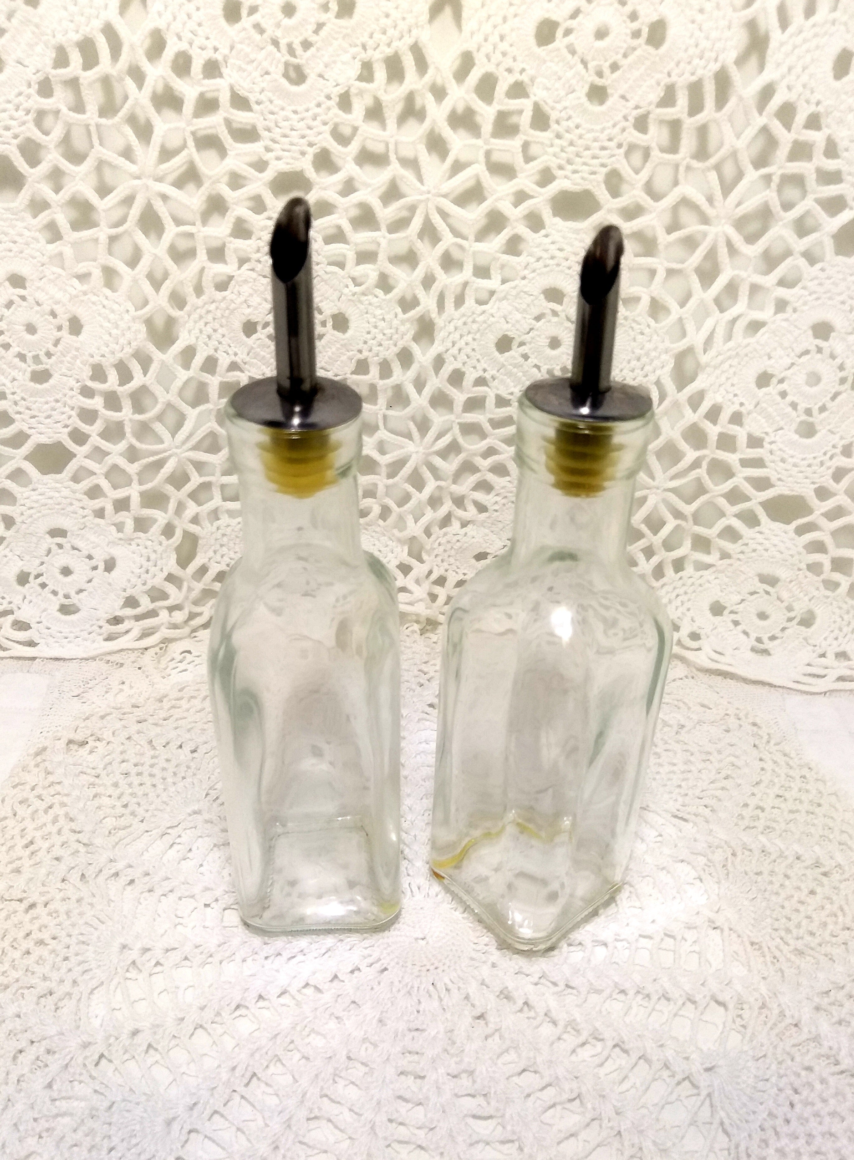Pair Of Square Glass Vinegar And Oil Dispensers