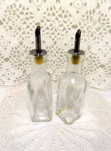 Pair Of Square Glass Vinegar And Oil Dispensers