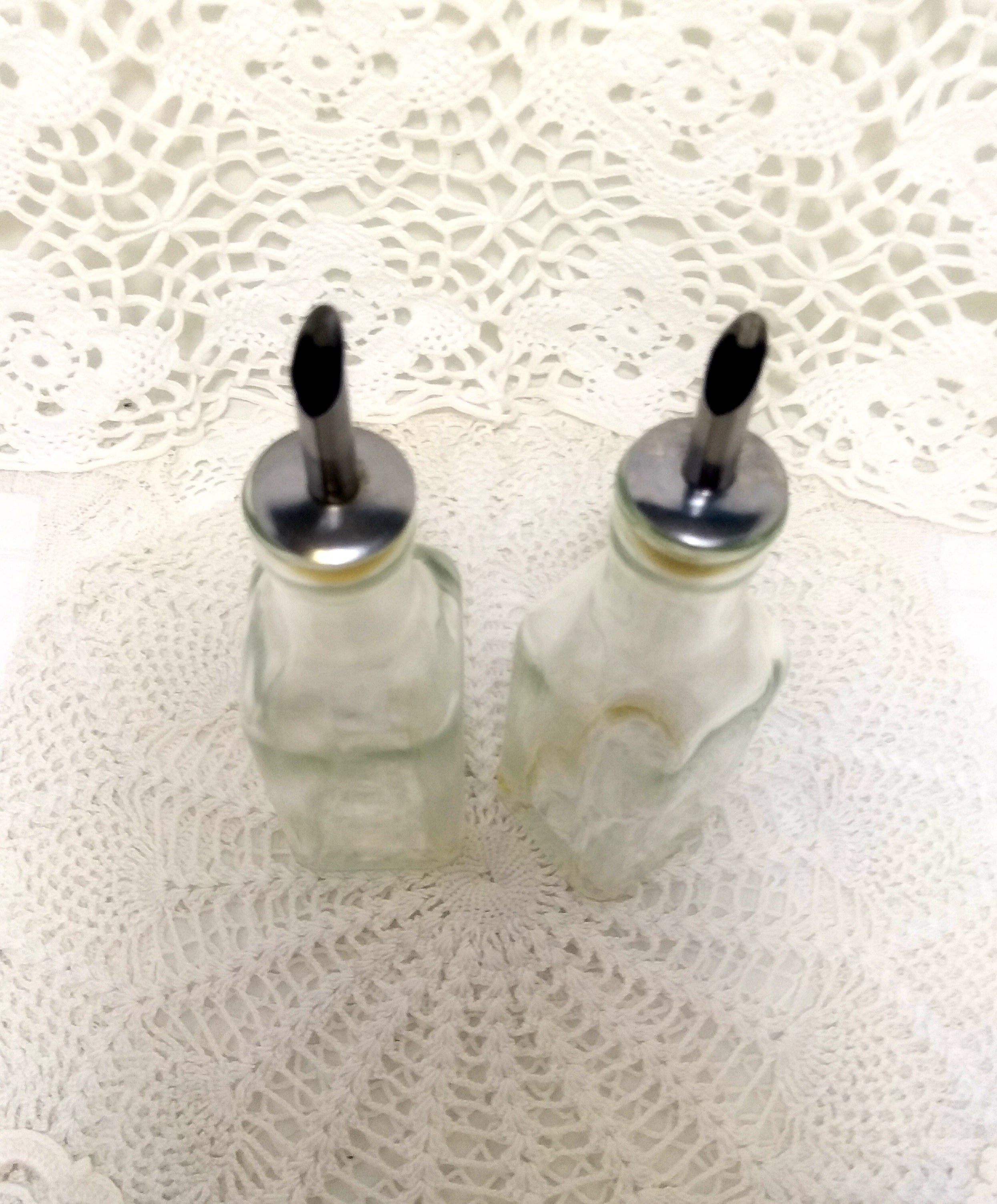 Pair Of Square Glass Vinegar And Oil Dispensers