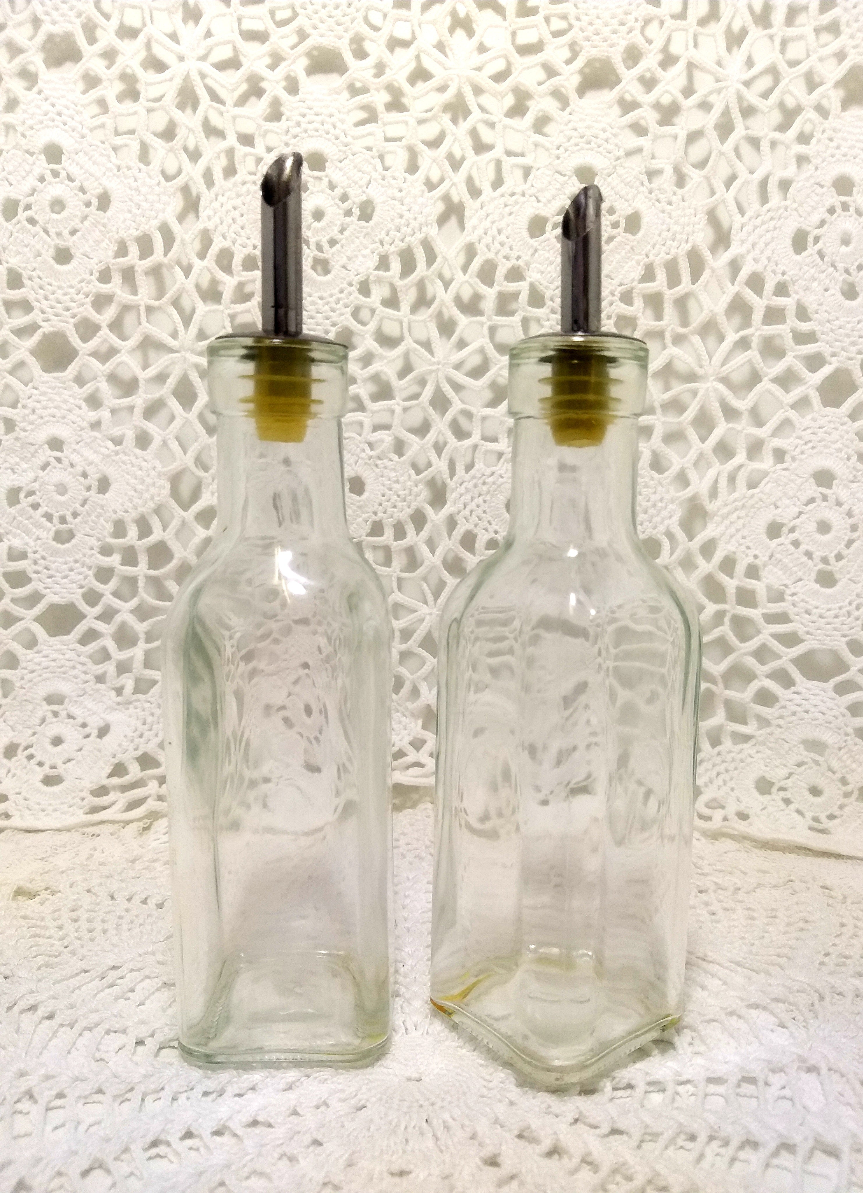 Pair Of Square Glass Vinegar And Oil Dispensers