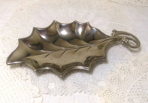 Vintage Hugo Silver Plated Dish – Leaf Design On Ball Feet
