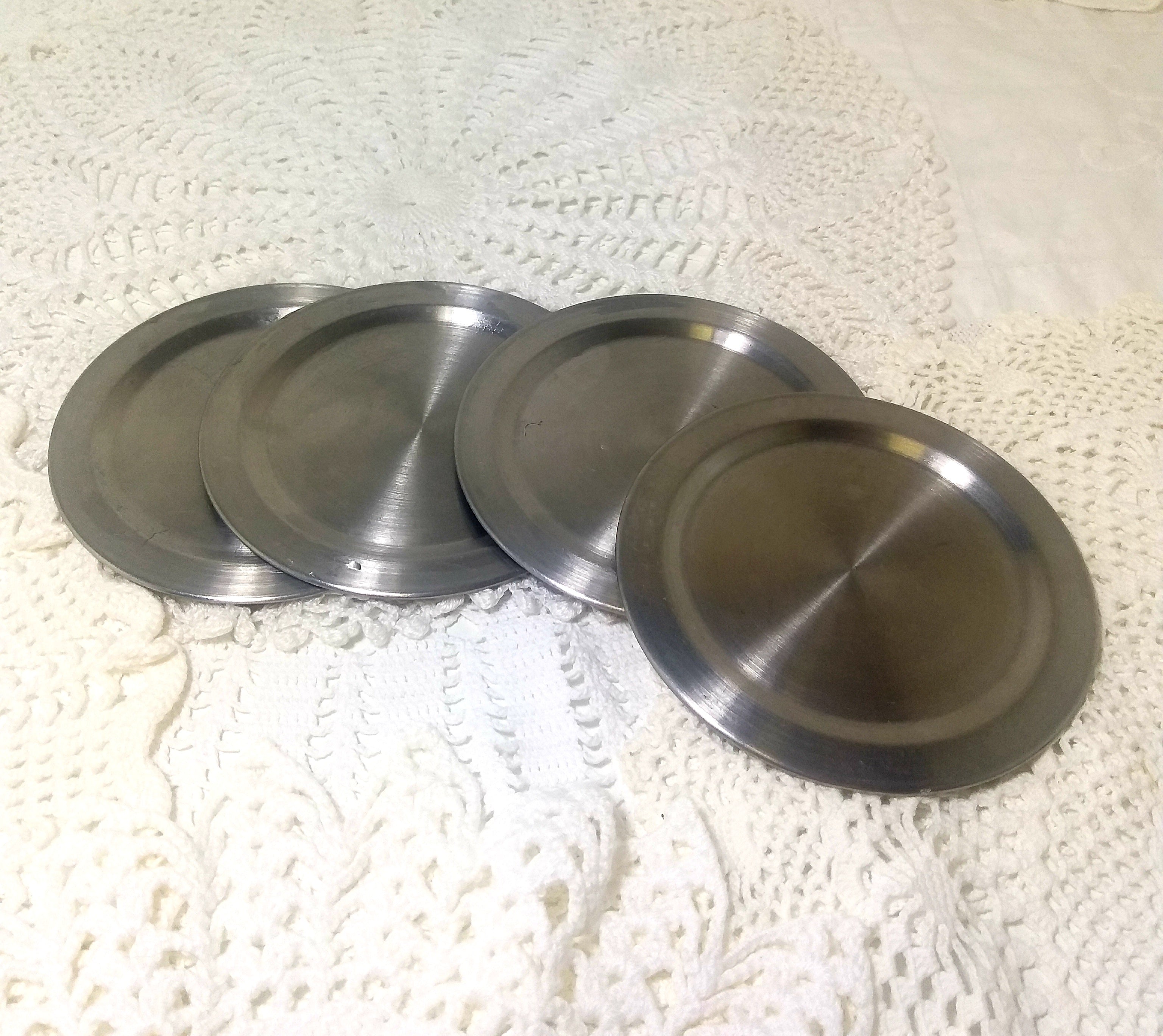 Vintage Set Of 4 Stainless Steel Coasters