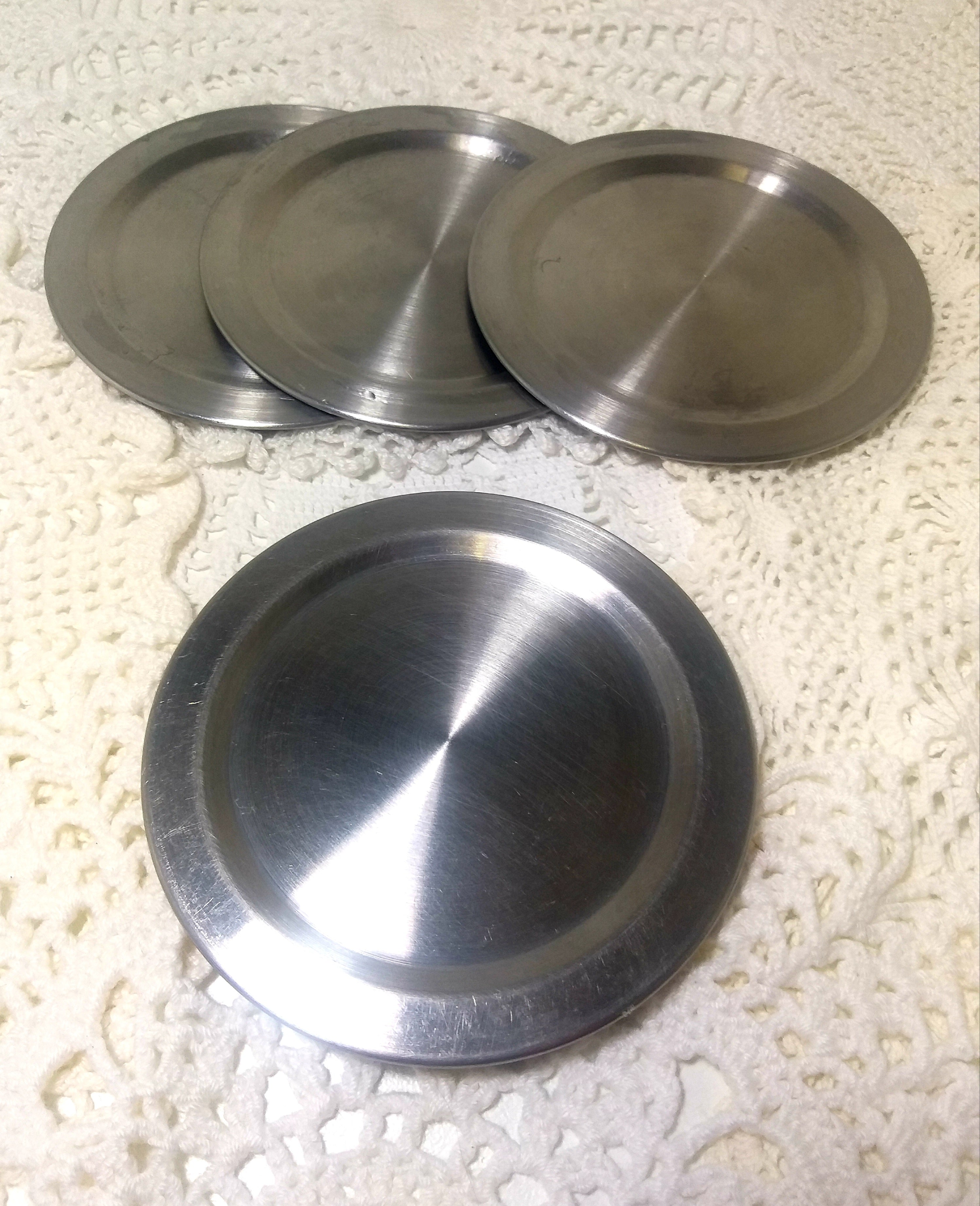 Vintage Set Of 4 Stainless Steel Coasters