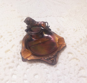 Vintage Small Copper Ashtray With Lion Figurine