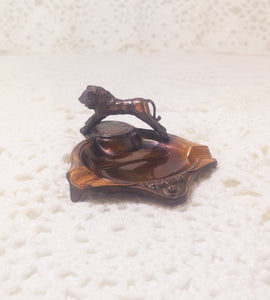 Vintage Small Copper Ashtray With Lion Figurine