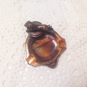 Vintage Small Copper Ashtray With Lion Figurine