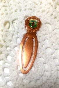 Vintage Copper Clip Bookmark With Enamelled Crest