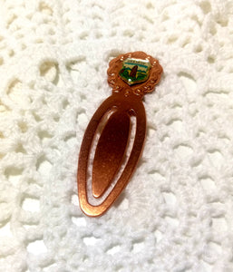 Vintage Copper Clip Bookmark With Enamelled Crest