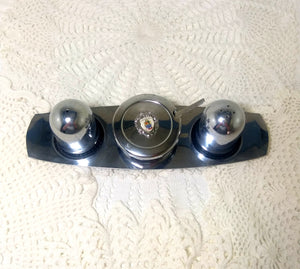 Vintage (Unused) Stainless Steel Cruet Set – Salt, Pepper & Lidded Mustard Pot On Tray