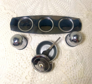 Vintage (Unused) Stainless Steel Cruet Set – Salt, Pepper & Lidded Mustard Pot On Tray