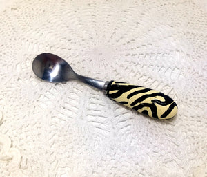 Stainless Steel Condiment Spoon With Zebra Patterned Handle