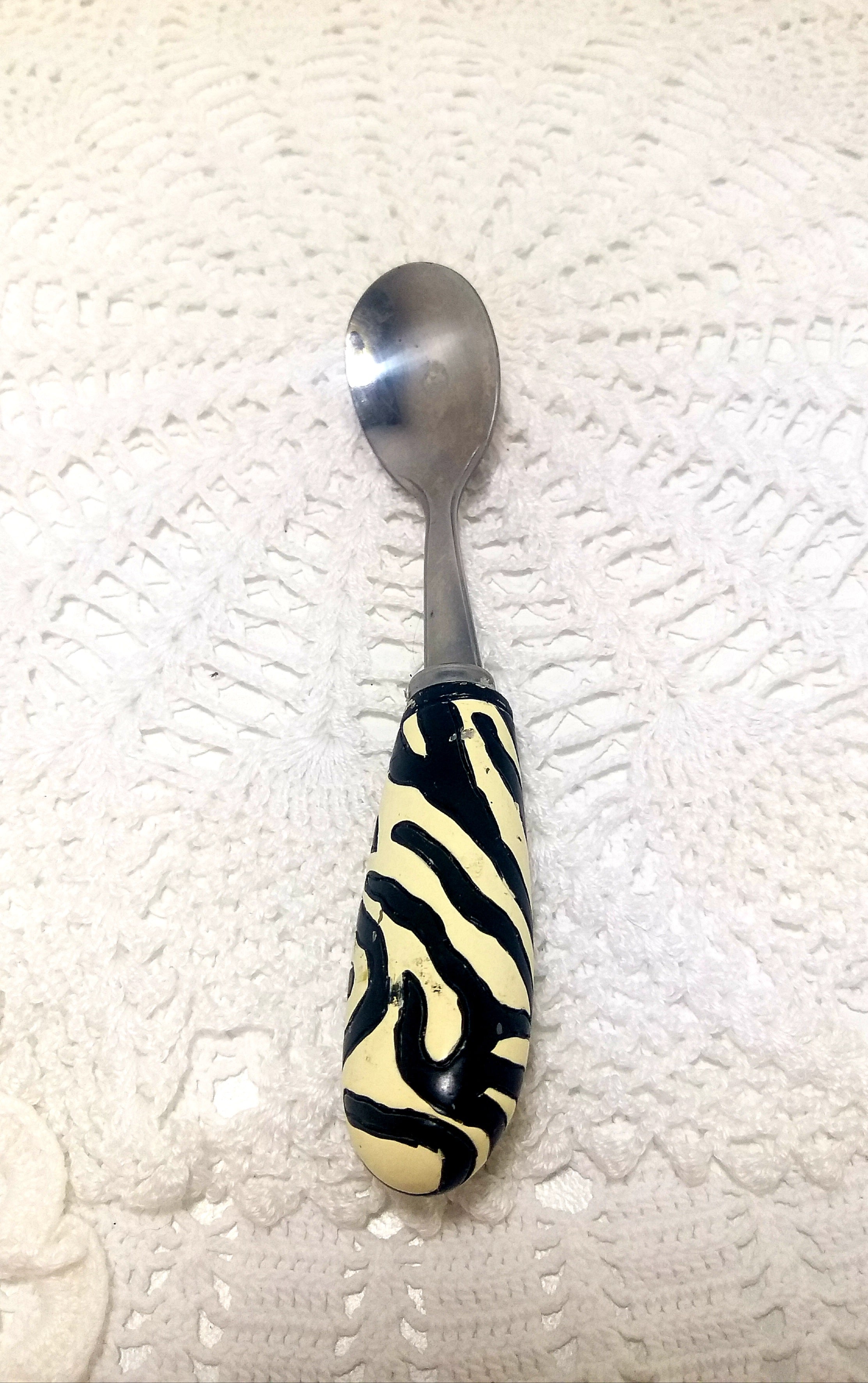 Stainless Steel Condiment Spoon With Zebra Patterned Handle