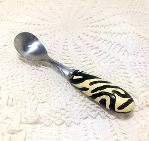 Stainless Steel Condiment Spoon With Zebra Patterned Handle