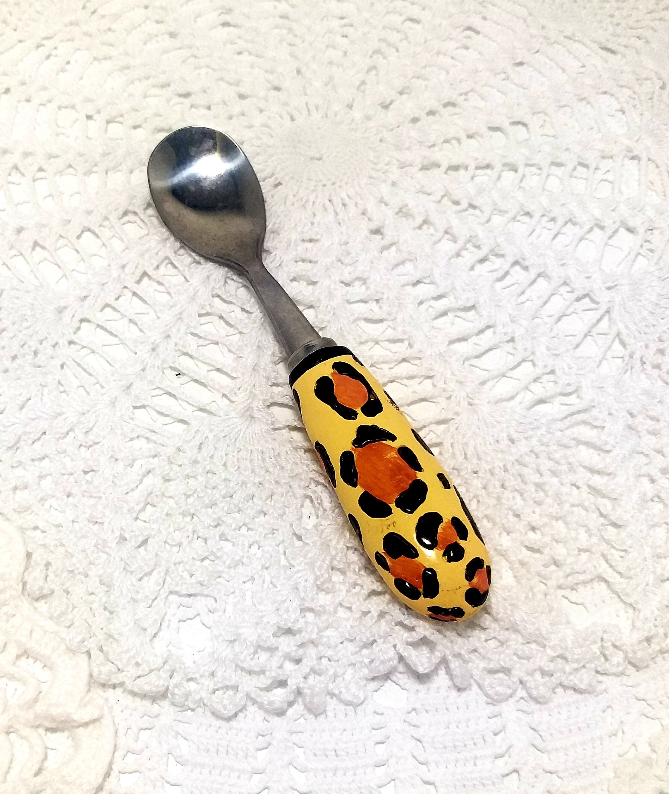 Stainless Steel Condiment Spoon With Leopard Patterned Handle
