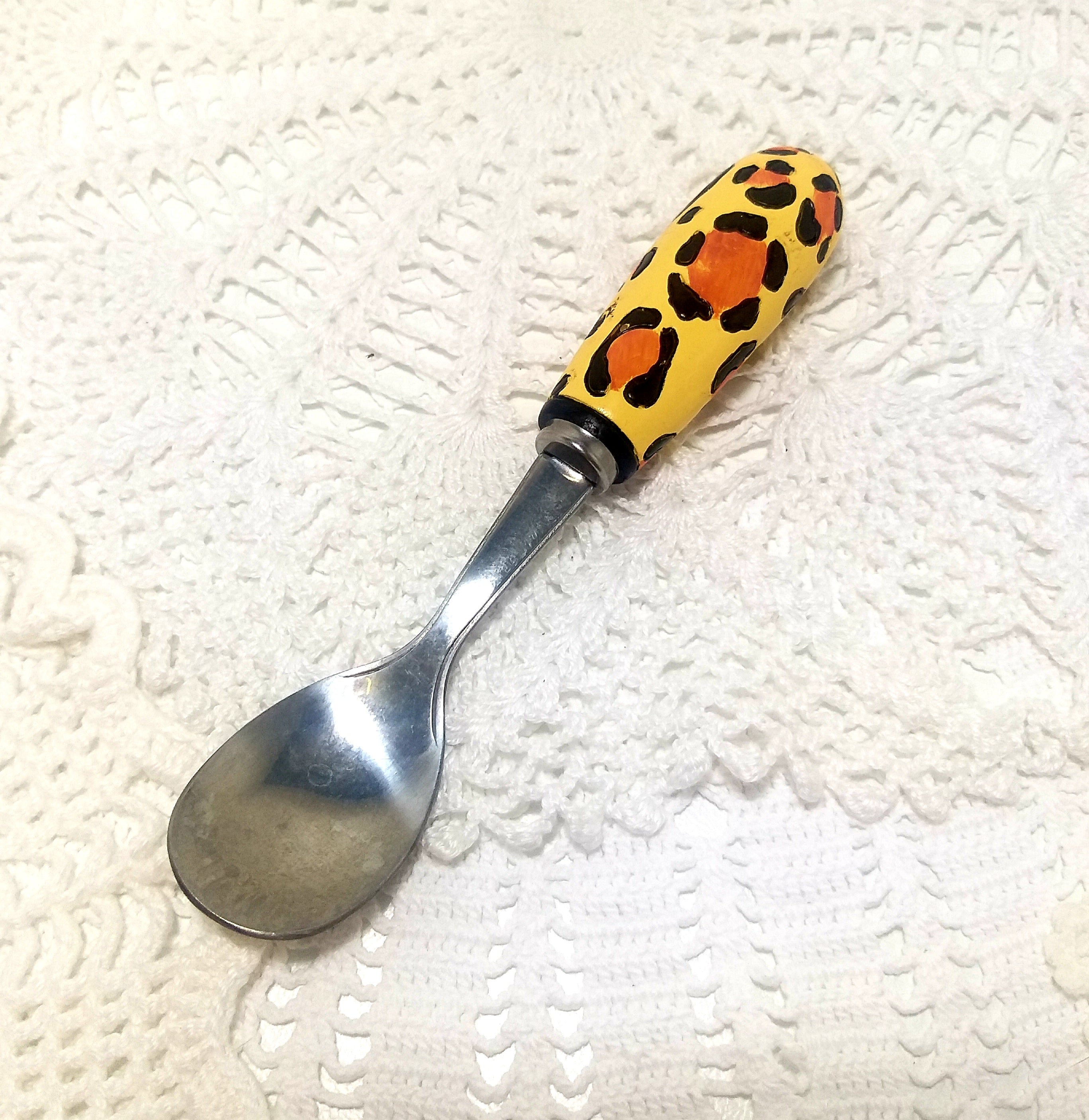 Stainless Steel Condiment Spoon With Leopard Patterned Handle