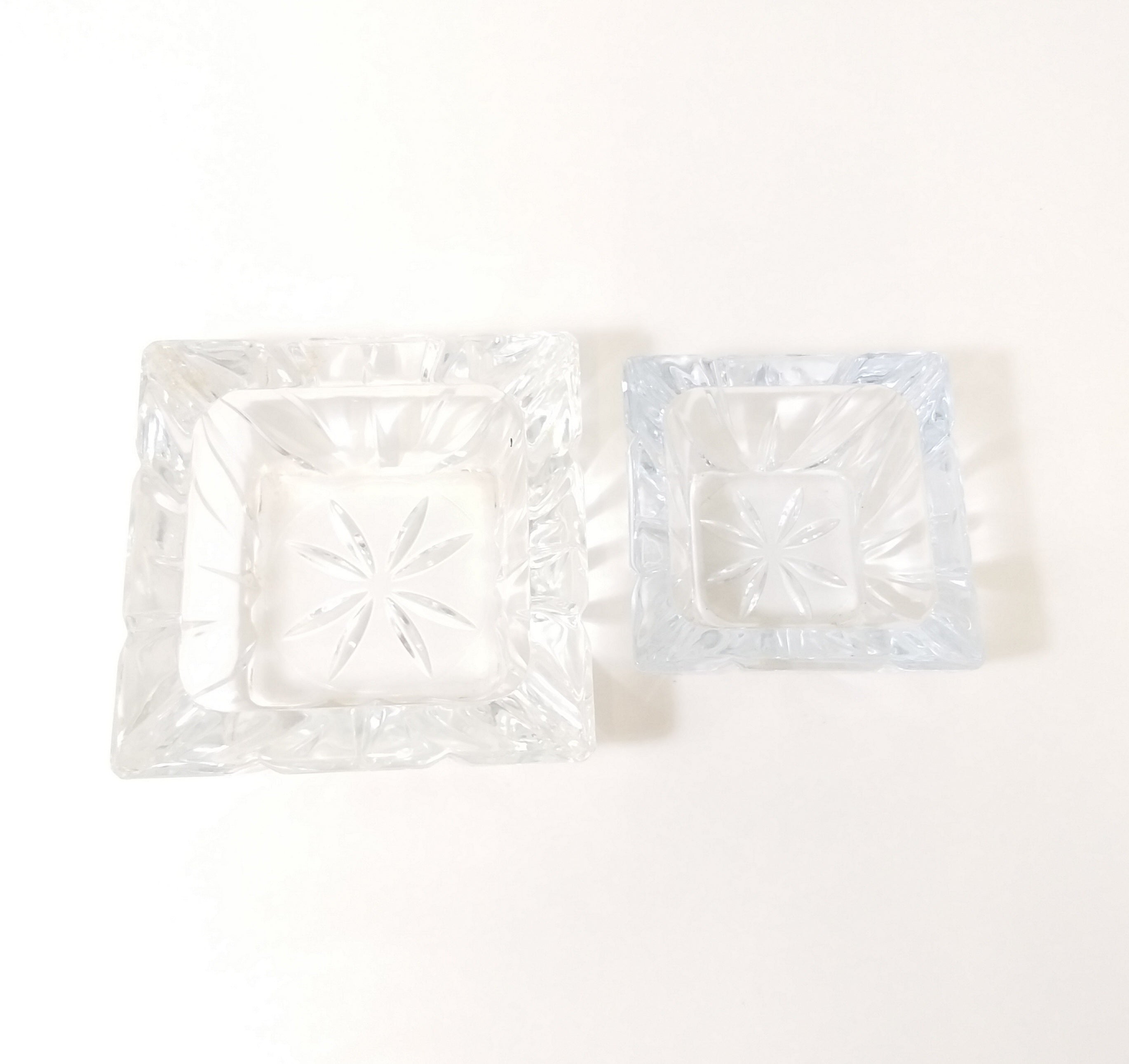 Vintage Set Of Two Graduating Square Shaped Cut Lead Crystal Ashtrays