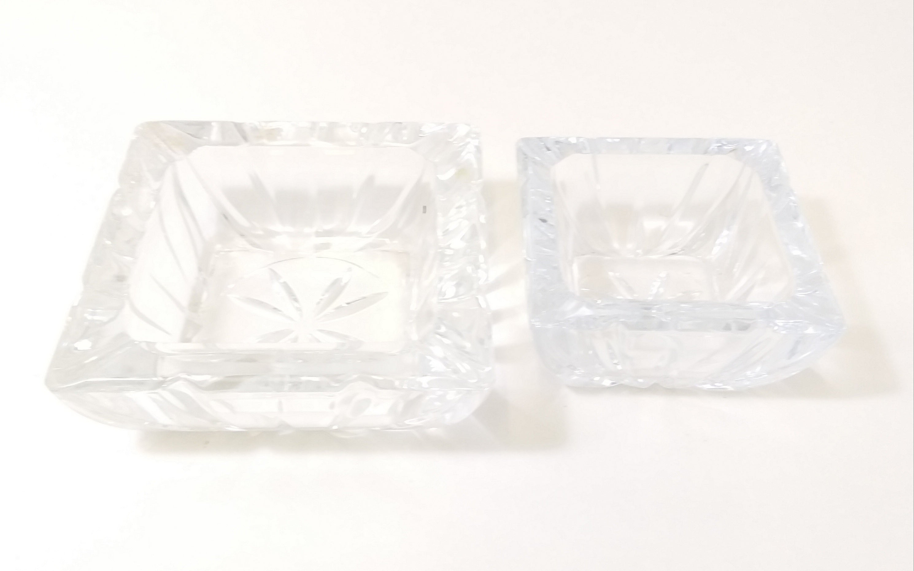 Vintage Set Of Two Graduating Square Shaped Cut Lead Crystal Ashtrays