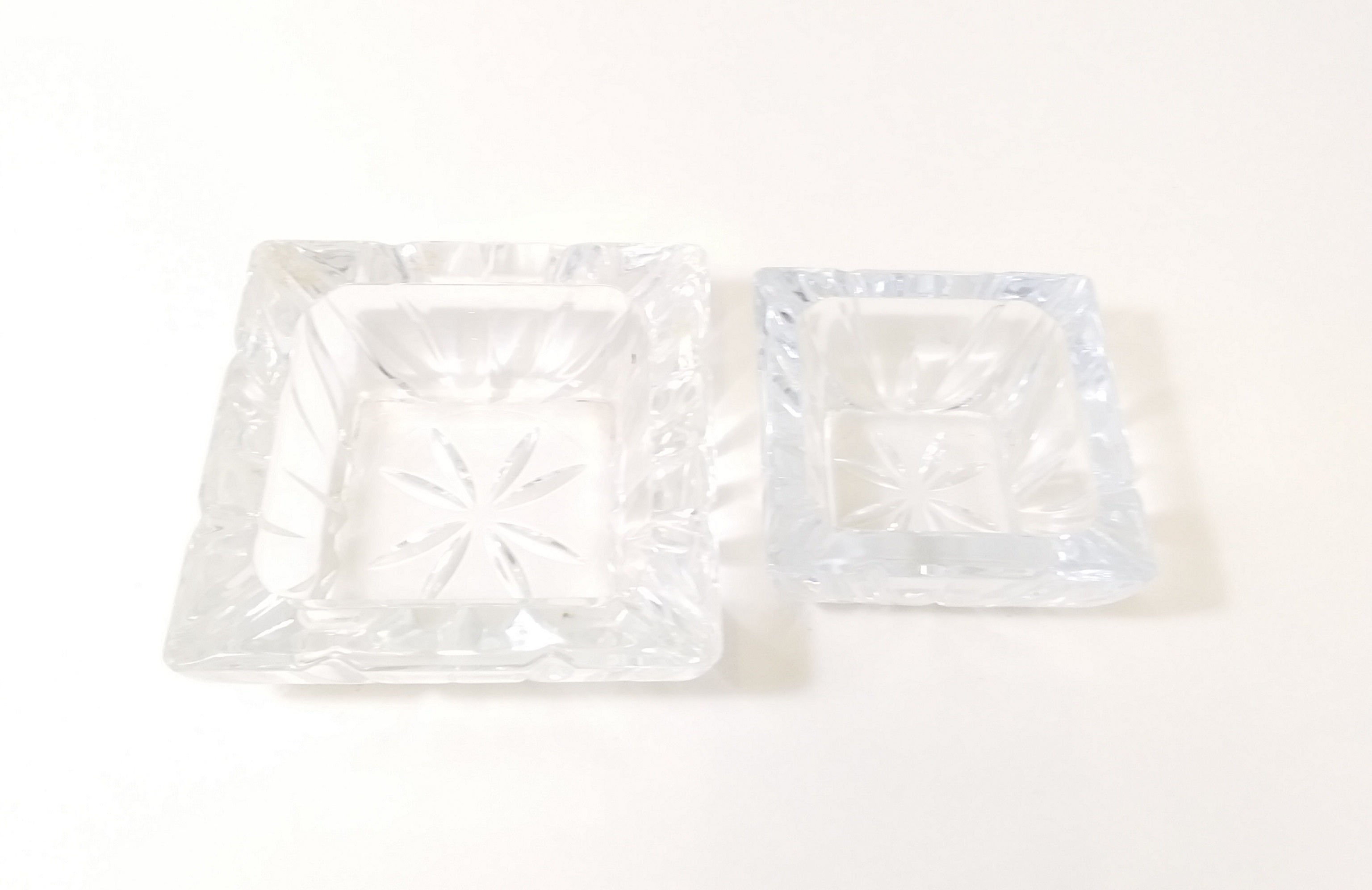 Vintage Set Of Two Graduating Square Shaped Cut Lead Crystal Ashtrays